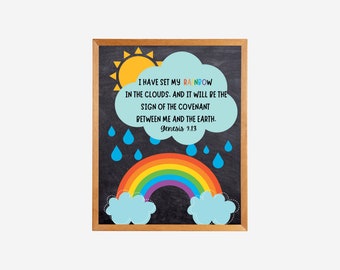 God's Promise Poster, Bible Verse Kids Sunday School Art, Christian Playroom Sign, Bible Poster Genesis 9:13, Poster God's Rainbow Download