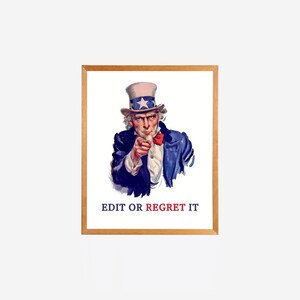 Funny English Poster, Edit or Regret It, College High School Lit Teacher, Grammar Punctuation, Classroom Printable, Instant Download