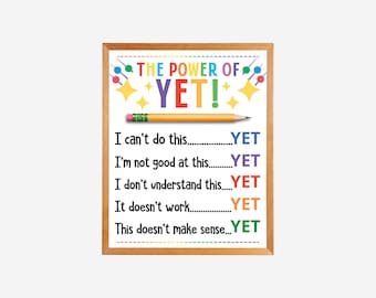 Power of Yet, Growth Mindset Classroom Poster, Inspirational Motivational Office, Watercolor Art, School Teacher Decor Art, INSTANT DOWNLOAD