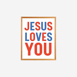 Christian Poster, Sunday School Teacher Gift, Kids Christian Art, Church Poster, Bible Study Sign, Jesus Loves You Print, Instant Download