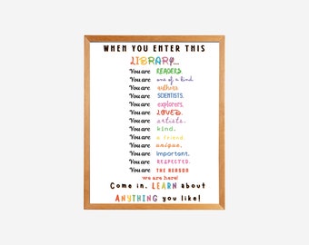 Bibliotheek teken, cadeau voor bibliothecaris, bibliothecaris cadeau, bibliotheek decor, bibliotheek kunst aan de muur, bibliotheekregels, lezing leraar cadeau, schoolbibliotheek teken