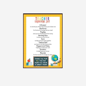 Teacher Survival Kit Printable, Teacher Appreciation Gift, Back to School End of School Survival Kit, Instant Download, Thank you Teacher