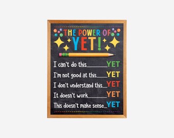 The Power of Yet Poster Printable, Motivational Wall Art, Growth Mindset Poster, Instant download, Teacher Classroom Decor, Counselor Poster