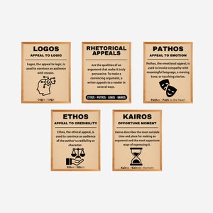 Set von 5 Ethos Pathos Logos Kairos, Klassenzimmer Dekor High School AP Englisch Art INSTANT DOWNLOAD Rhetorische Appelle, Englisch lesen Poster
