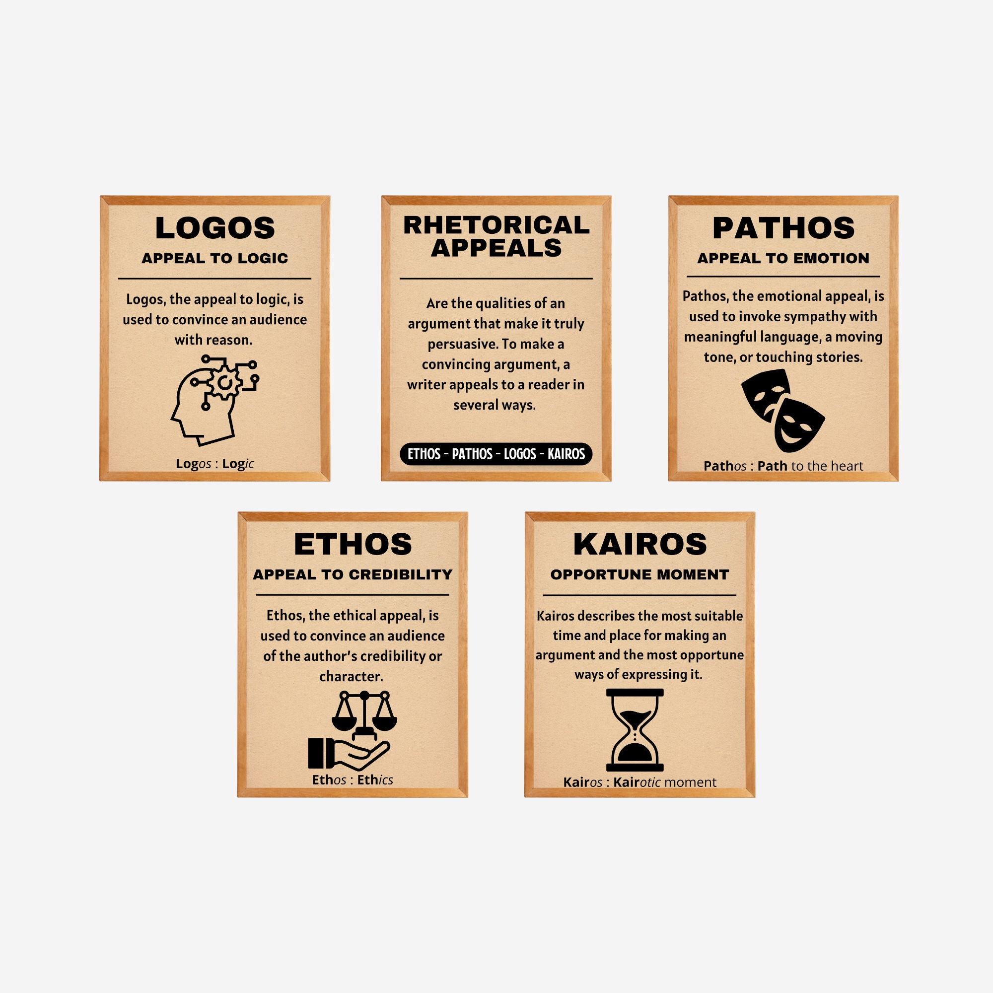 Set of 5 Ethos Pathos Logos Kairos, Rhetorical Appeals, English Reading  Posters, Classroom Decor High School AP English Art INSTANT DOWNLOAD 