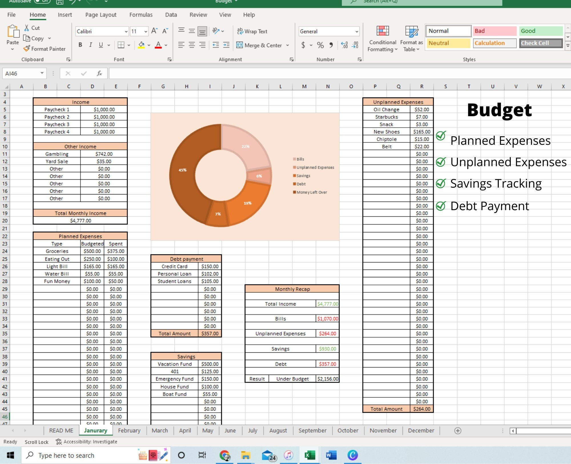 Excel Budget Spreadsheet Downloadable Budget Template Simple ...