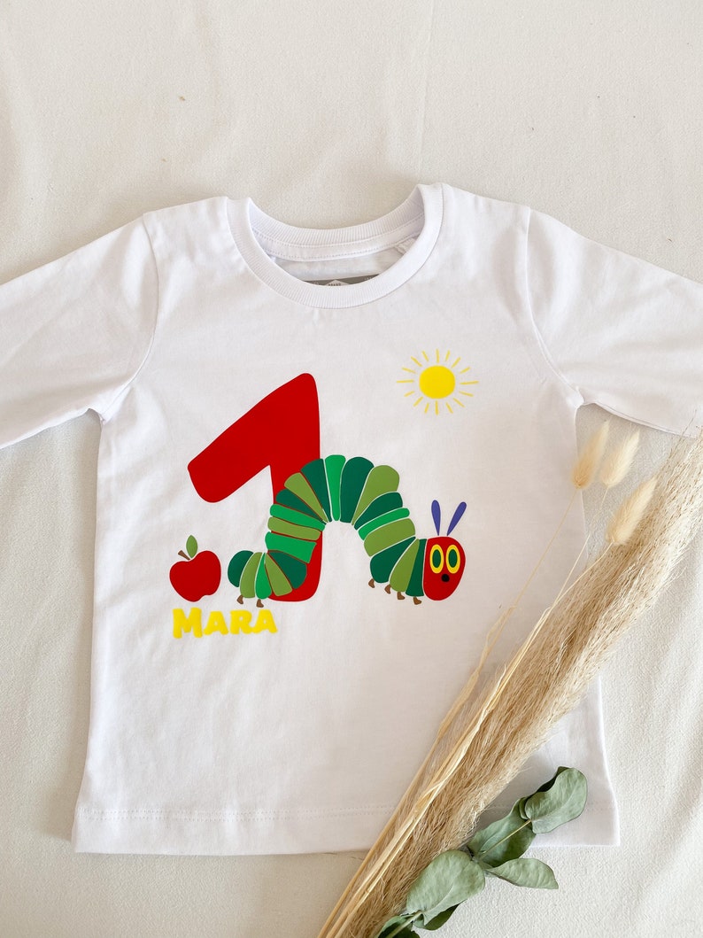 Personalized birthday shirt with name and caterpillar hungry image 1