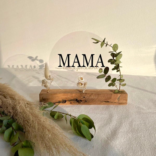 Acrylic glass with oak stand and dried flowers - gift for mom / birthday / Mother's Day / Christmas