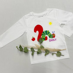 Personalized birthday shirt with name and caterpillar hungry image 2