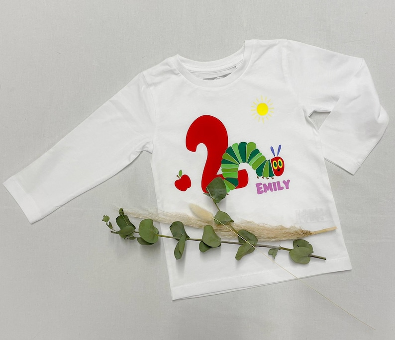 Personalized birthday shirt with name and caterpillar hungry image 2