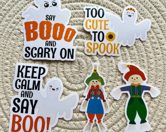 5 Funny Halloween Stickers, Halloween Stickers, Spooky Season, Funny Halloween Quotes, Cute Ghost, Scarecrow Sticker, Water Bottle Sticker