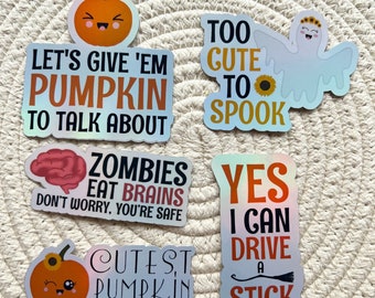 5 Funny Halloween Holographic Stickers, Halloween Sticker, Spooky Season, Funny Halloween Quotes, Cute Ghost Stickers, Water Bottle Sticker