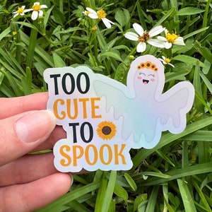 Cute Halloween Holographic Sticker, Cute Ghost Sticker with Yellow Flower, Spooky Season Sticker, Halloween Sticker, Fall Vinyl Sticker
