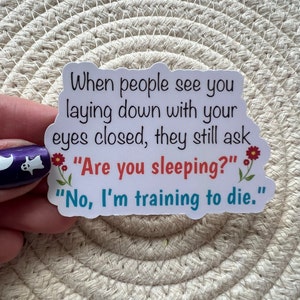 When people see you laying down with your eyes closed Vinyl Sticker, Laptop Sticker, Funny Sticker, Water Bottle Stickers, Trending Sticker
