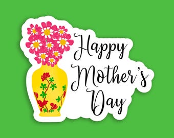 Happy Mother's Day Floral Sticker, Water Resistant Vinyl Decal