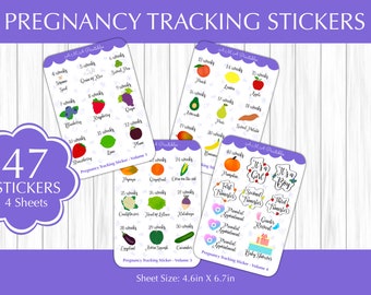 Pregnancy Sticker Sheets, Pregnancy Tracking, Week-by-Week Baby Growth Sticker, Fruit and Vegetables Stickers, Pregnancy Stickers