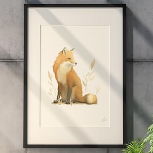 Stampa ad acquerello di volpe rossa – Arte murale con animali selvatici della foresta – Dipinto di animali del bosco per gli amanti della natura