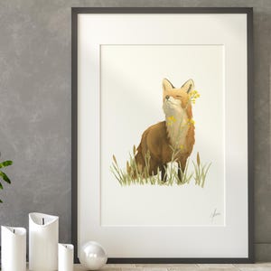 Acquerello di volpe rossa – Stampa di animali del bosco – Illustrazione di fauna selvatica della foresta dipinta a mano