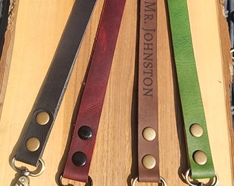 Custom Full grain Leather Lanyards, Teacher Gift, Personalized Lanyard, Logo Lanyard. Custom themed Lanyard.