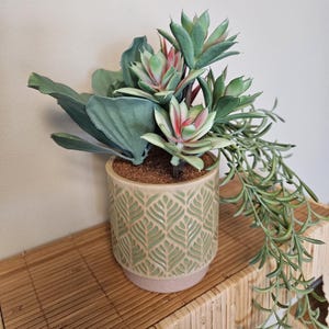 Tropical Faux Flower Arrangement Bright Green Pink Fuschia Succulent Artificial Fake Plant