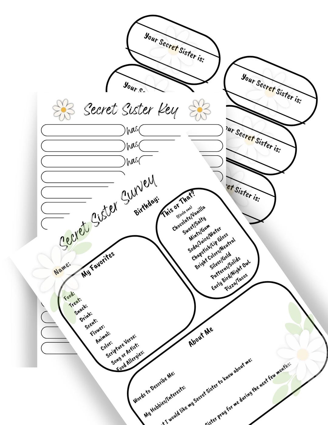 Secret Friend Forms Secret Sister Forms, Getting to Know You Page - Editable in Canva - Etsy