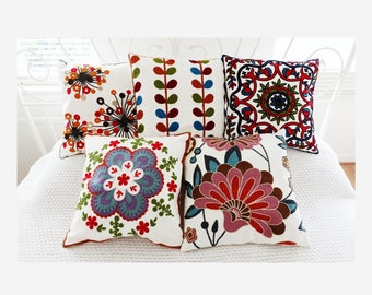 Embroidered Cushion Covers, Embroidery Pillow Covers, Suzani Throw Pillow Cases 17*17 in