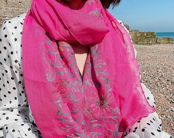 COACOM Sciarpa di Seta Rossa Con Fibbia, Morbida ed Elegante, Sarong a Tinta Unita, Scialle di Chiffon Retrò e Traspirante da Donna