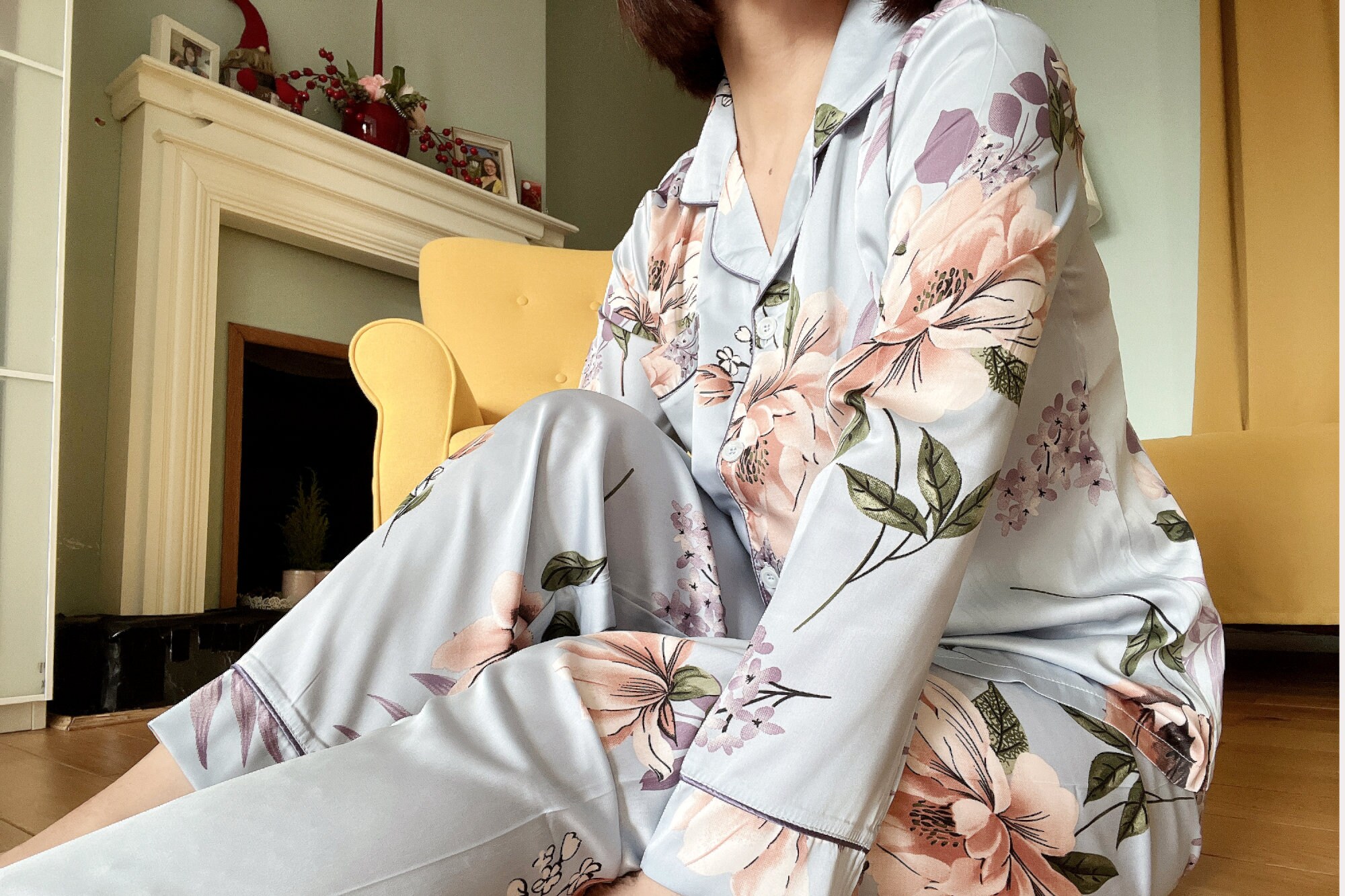 Black Silk Blend Pyjama Set, Silk Nightwear Satin Pyjamas Gifts