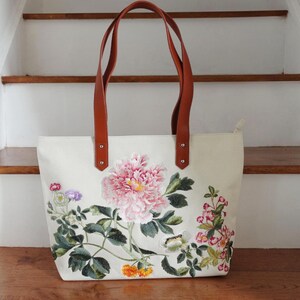 Canvas bestickte Einkaufstasche, Blumenhandtasche, Schultertasche für Frauen, in 5 Farben - Geburtstagsgeschenk für sie