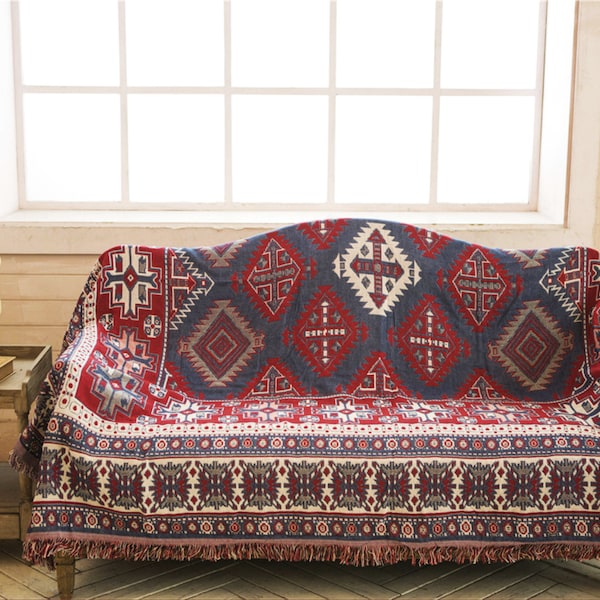 230x250 Rote Wendbare Sofa Gewebte Decke, Geometrische Quilt Tagesdecke - Housewarming Geschenk