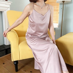 Elegant V-Neck Slip Dress Long- Loose Bridesmaid Dress