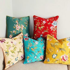 2 fundas de cojín de seda bordadas con motivos florales – Cojín decorativo de estilo chinoiserie