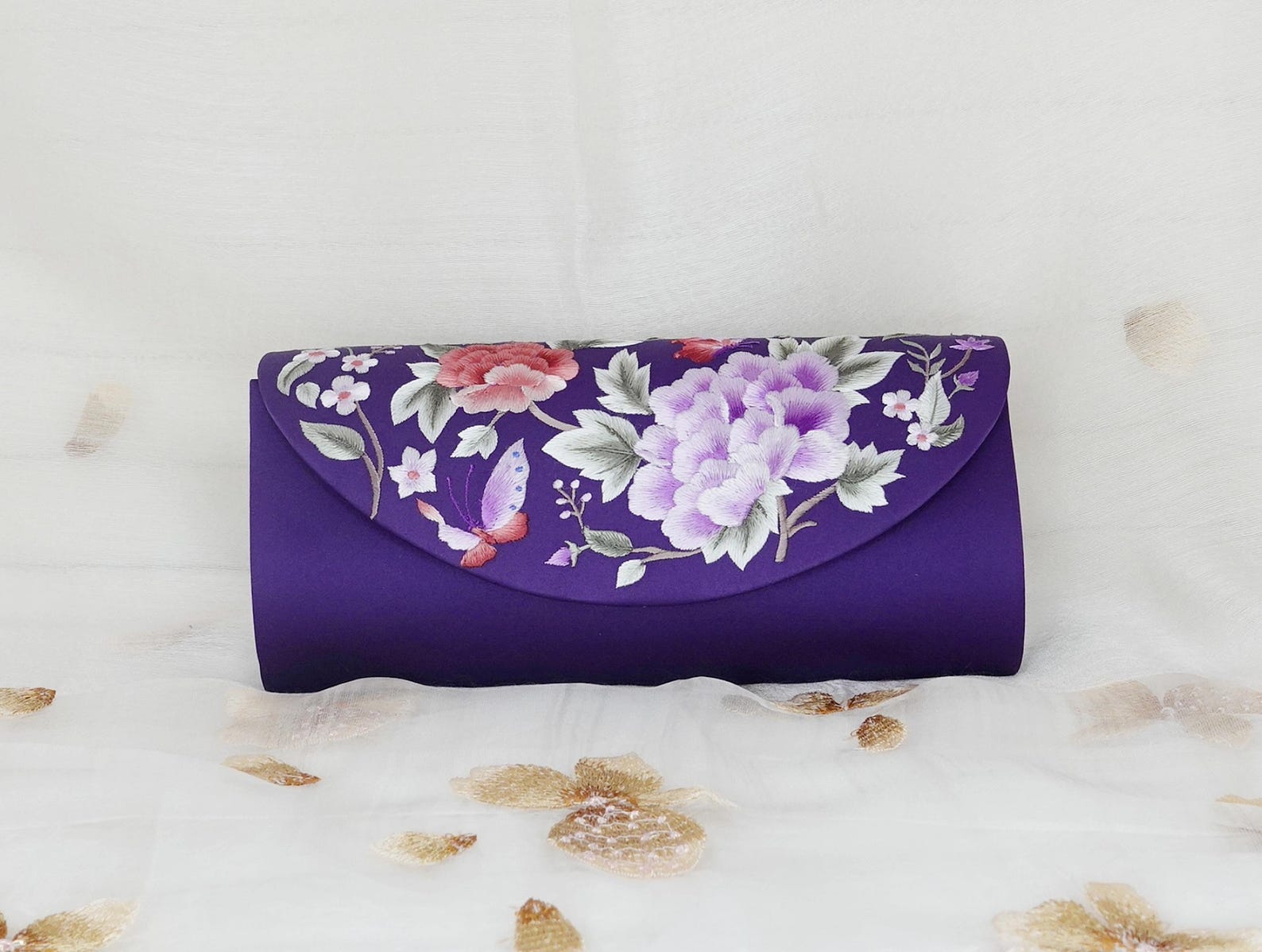 Purple clutches and evening bags - purple embroidered silk wedding clutch