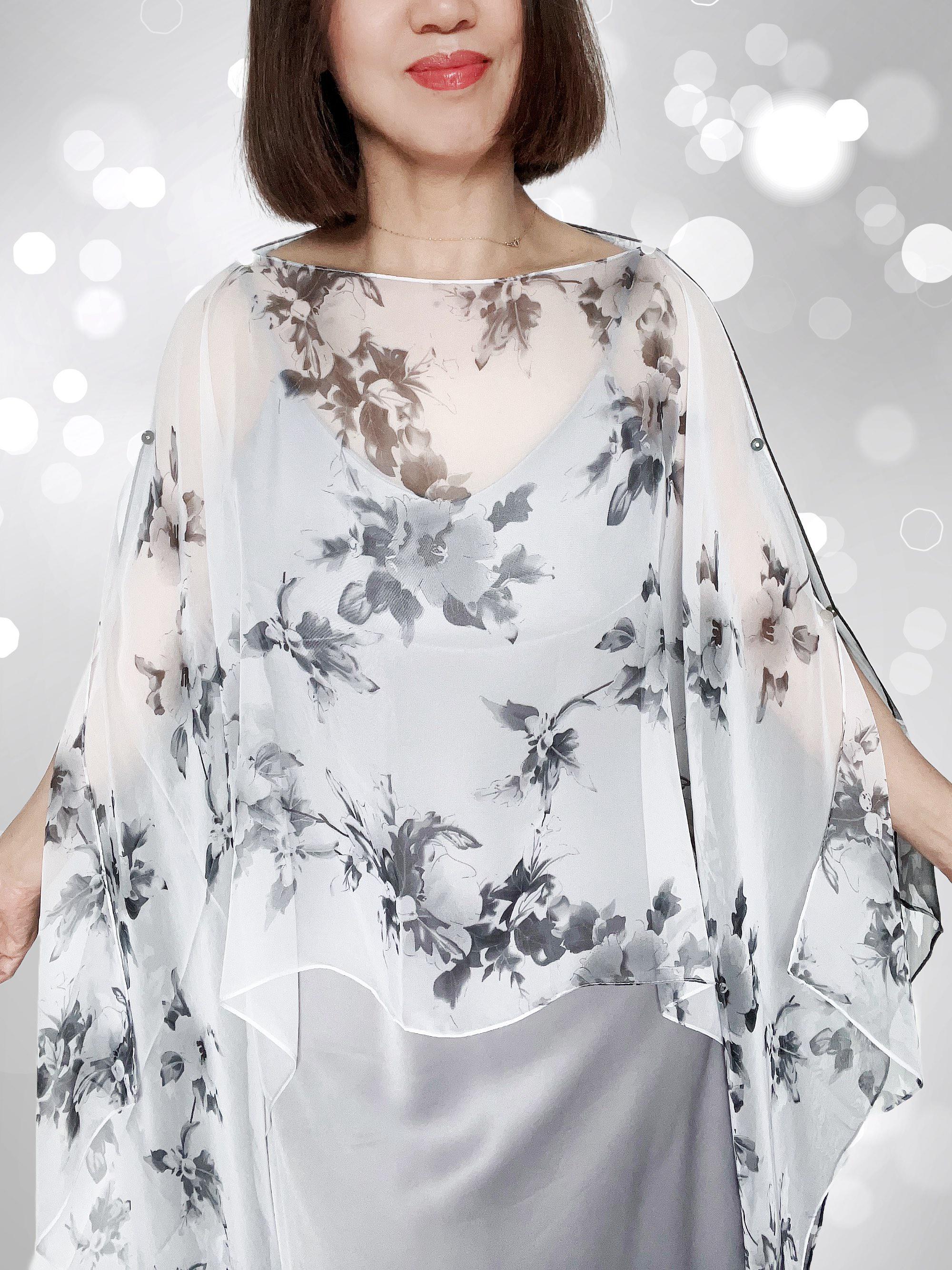 One-of-a-Kind Silk Scarf Shawl White Black Floral: Elevate Your Style with Ease