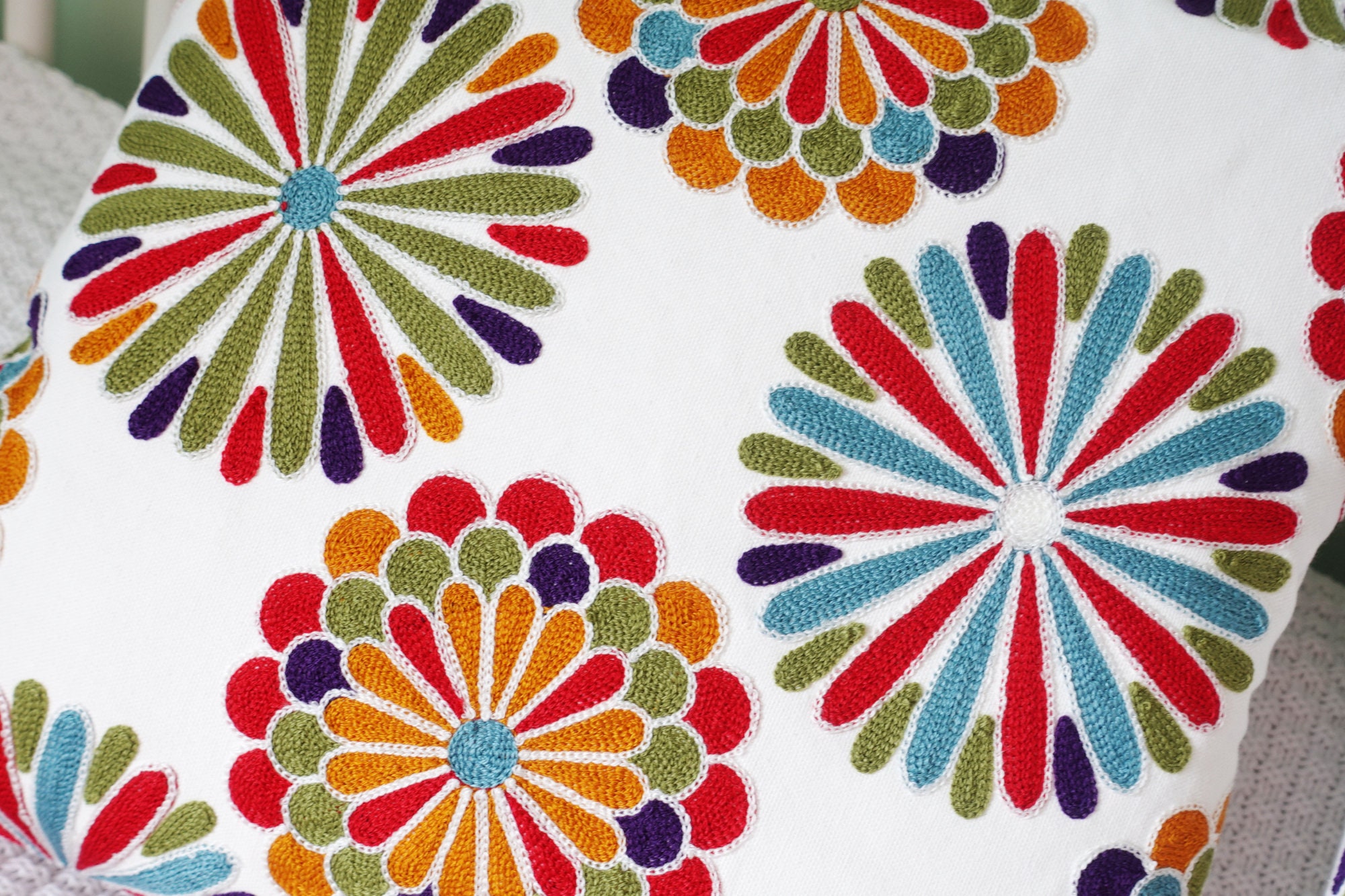 Stylo Culture Tradizionale Fodere Per Cuscini 43x43 cm Decorativo Divano Floreale Pizzo Pom Pom Ricamato Suzani Bianco Quadrato Cerniera 17x17 pollici Copricuscini Soggiorno Sedie - 1 pz
