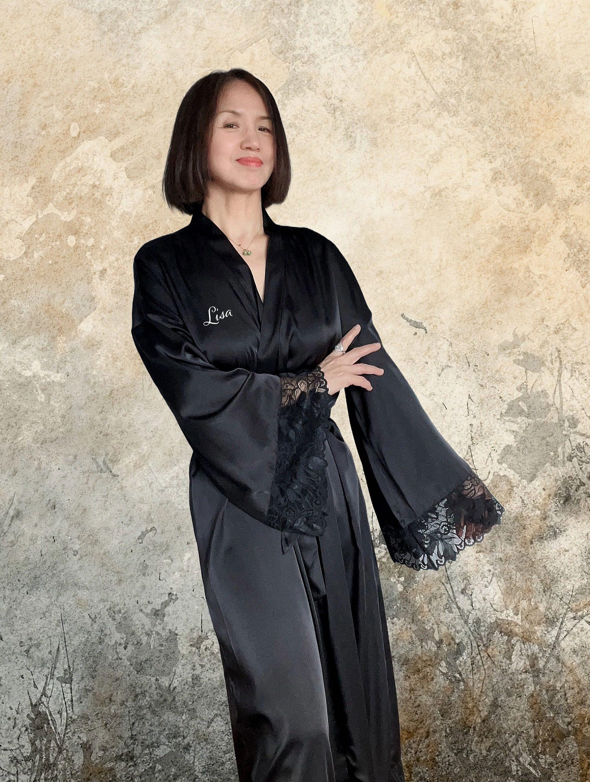 Silk Robe Kimono Full Length Robe Long Dressing Gown Long Sleeve - Etsy