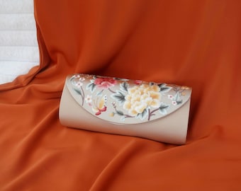 Embroidered Silk Clutch, Vintage Evening Bag, Floral Wedding Purse