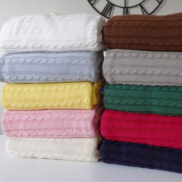 Nordic Cotton Cable Knit Throw Blanket, Bedspread In 10 Colors, Chunky Bed Runner 180*200cm, Home Gift