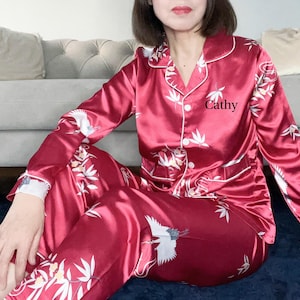 Personalized Silk Pyjamas Set - Floral Pajamas Women, Custom Loungewear