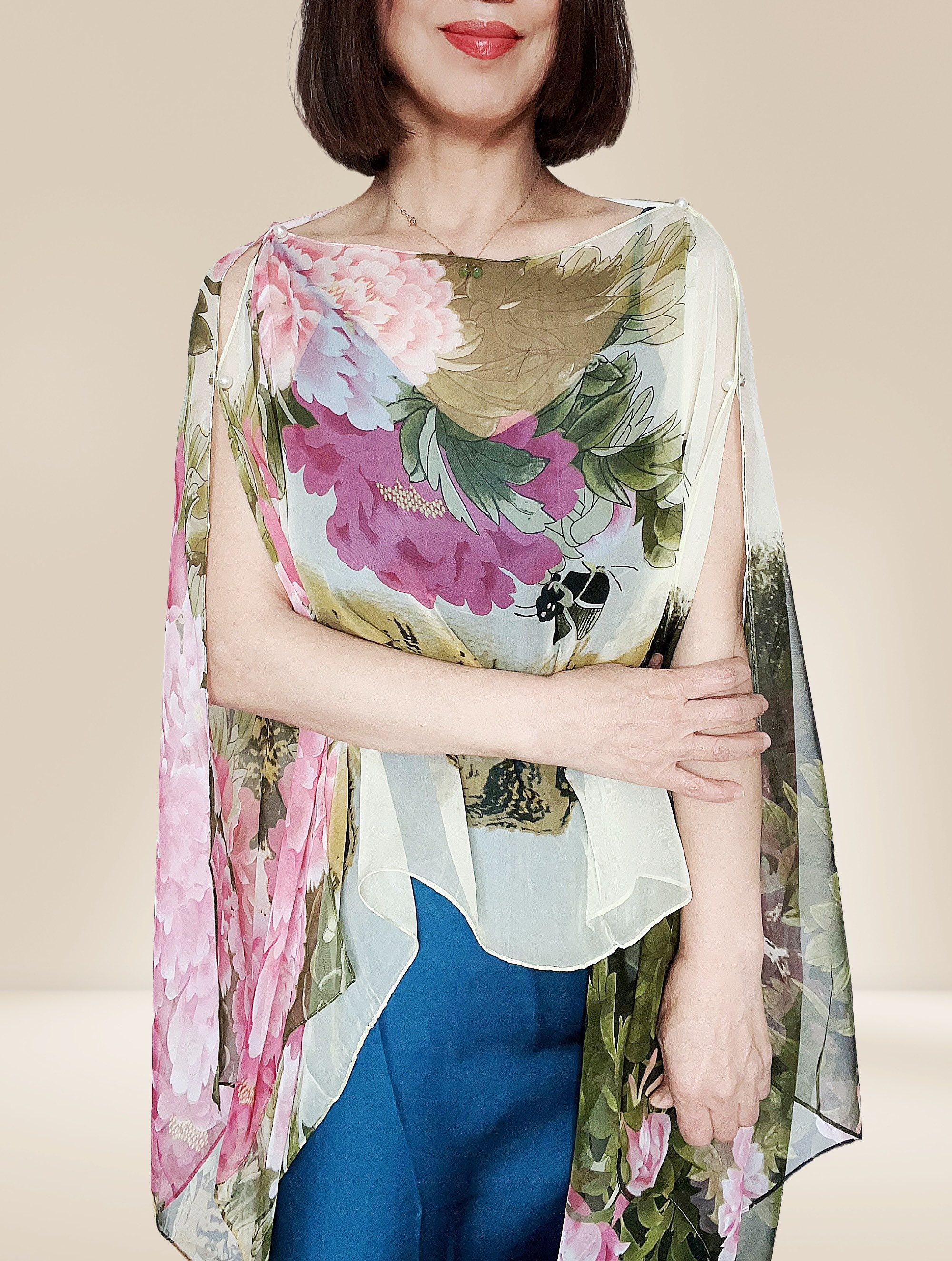 sachin and babi light blue dress Blue Chiffon Poncho Shawl Cross Application – Paulita Errázuriz main image 0