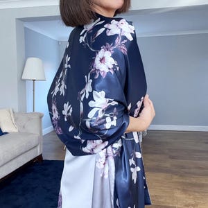 Reversible Mulberry Silk Shawl - Navy & Lavender Wrap for Women - Birthday Gift For her, 5 Colors