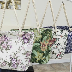 Floral Canvas Tragetasche - Faltbare Schultertasche - Reißverschluss, Shopping & Strand - Geburtstagsgeschenk für Sie
