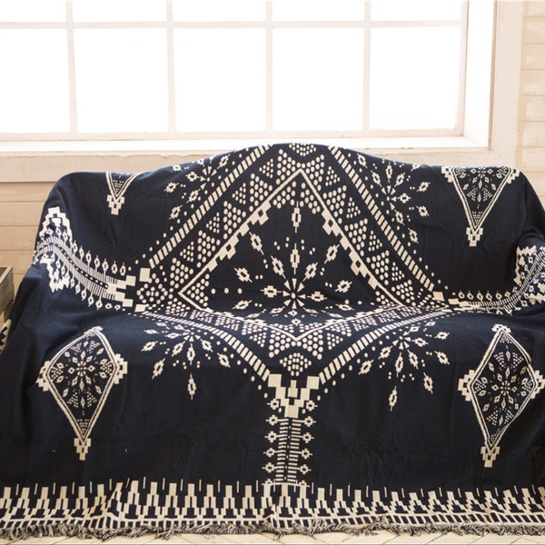 230x250 Navy Sofa gewebte Decke Wendbar, Decke mit Quasten, Baumwoll Tagesdecke, Quilt Decke, Schwere grobstrick Decke Rot