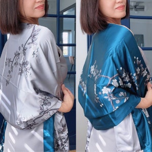 Elegant Reversible Silk Shawl, Silver & Blue Wrap - Wedding Guest Shawl, Gift For Mother