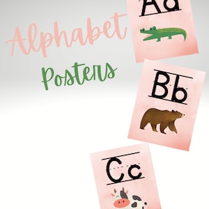 26 carteles del alfabeto a todo color / formación de letras / acuarelas PINK / decoración de la oficina del aula de la escuela en casa imprimible