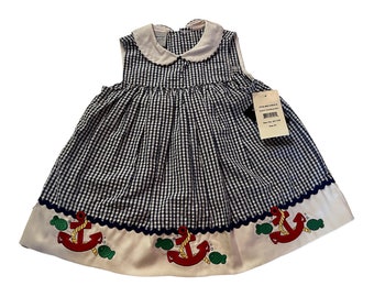 Vintage 80's Gingham Seersuckered Nautical Dress