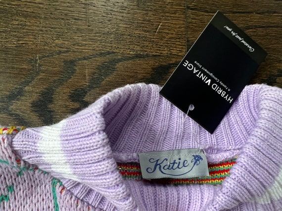 Vintage 90's Lavender Stitched Rose Sweater - image 2