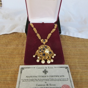 Camrose & Kross Jackie Kennedy Necklace with faux Pearls, Sapphires, and Crystals