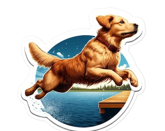 Golden Retriever Vinyl Sticker Dock Diving