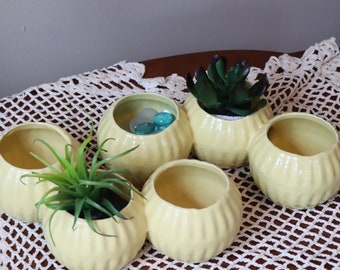 Two Vintage Triple Planters in Pale Yellow with McCoy Pottery Finish (Price is for one planter; 10% discount if two purchased)